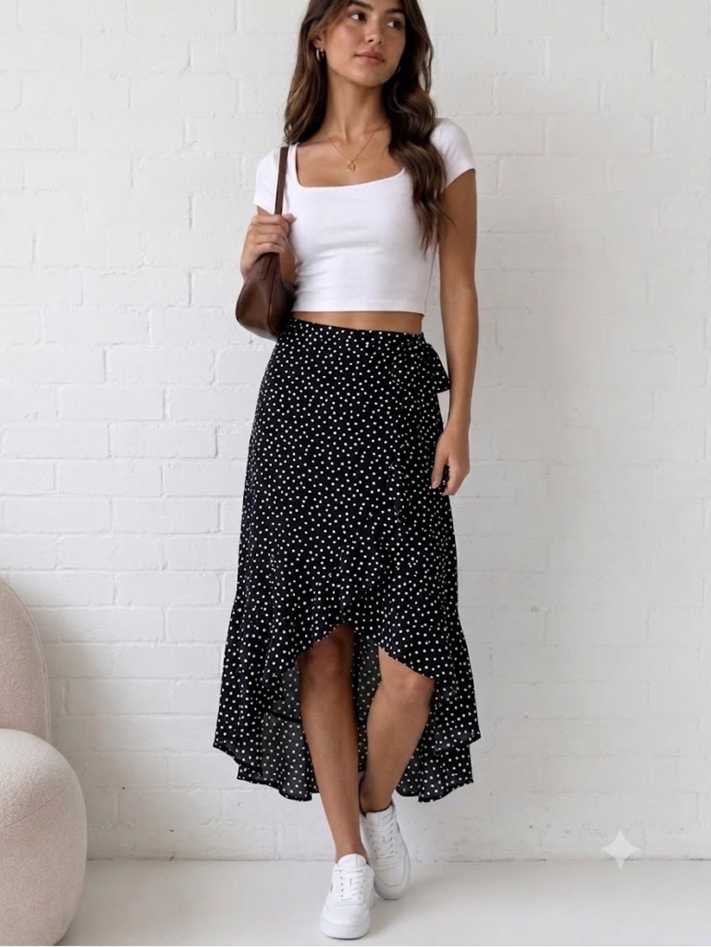 Suzie Shier Polka Dot Cottagecore Festival Ruffle High Low French Girl Skirt M
